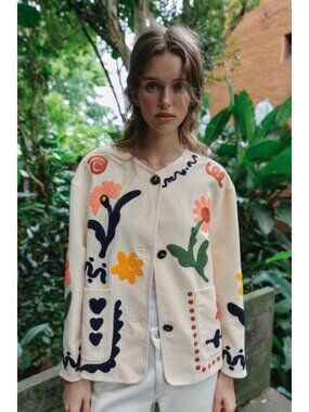 ZARA 100% COTTON EMBROIDERED FLORAL JACKET